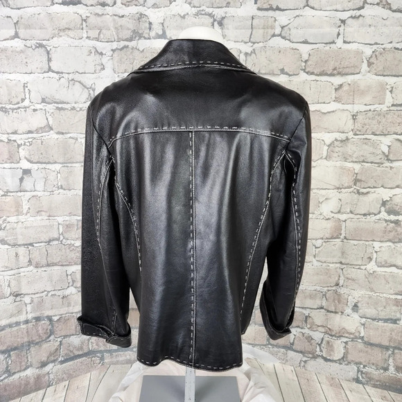 Danier Black Leather  Jacket Moto Style Buckle Flap Pockets XL Super Soft - Picture 6 of 14